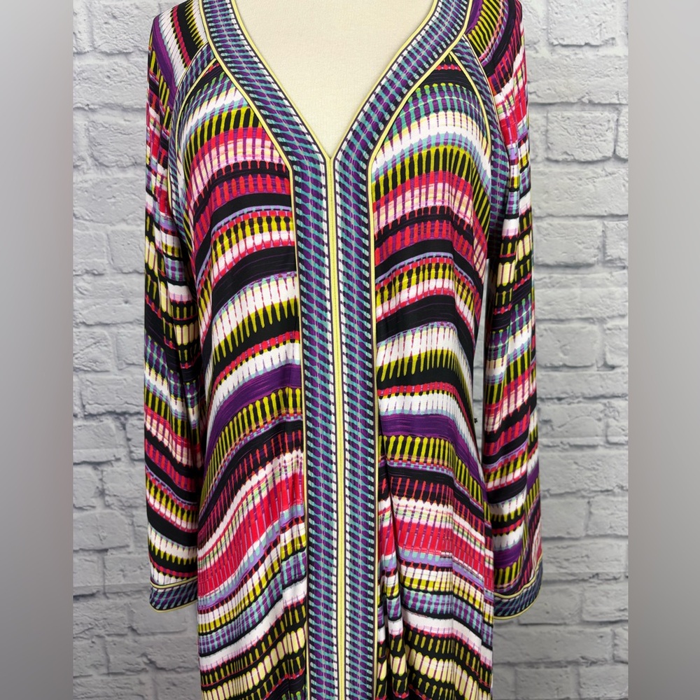 BCBG Max Azria Mayla Multicolor Striped V-Neck Long Sleeve Dress Size L - Picture 4 of 9